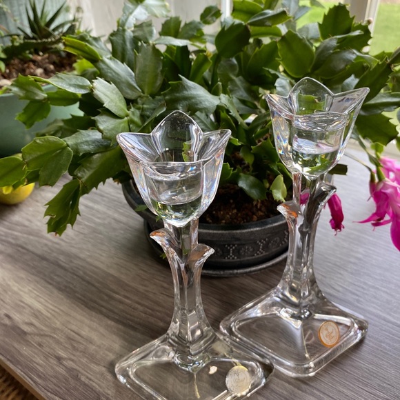 Lead Crystal Tulip Candlestick Holders - Picture 2 of 3